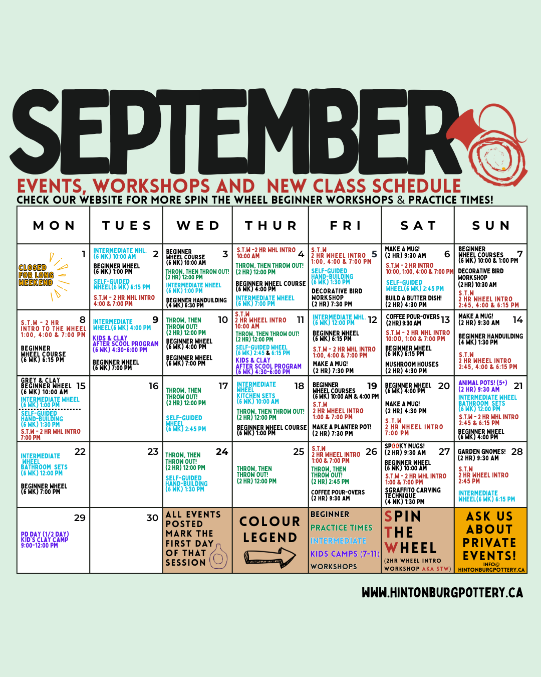 September Course and Workshop Calendar